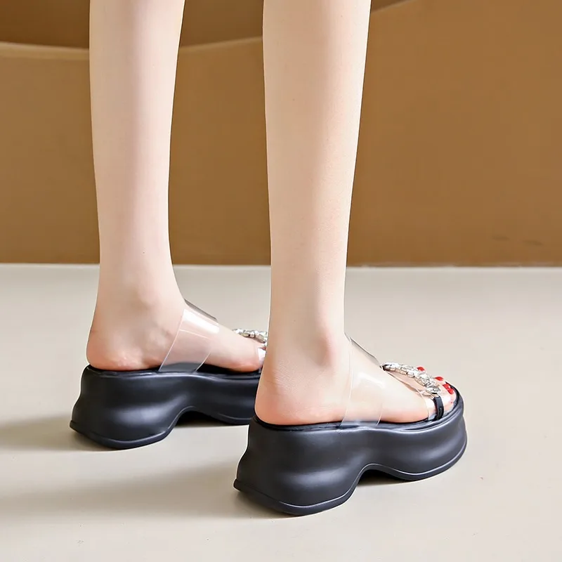 Женские босоножки на танкетке 7 5 см прозрачные сандалии массивной платформе с