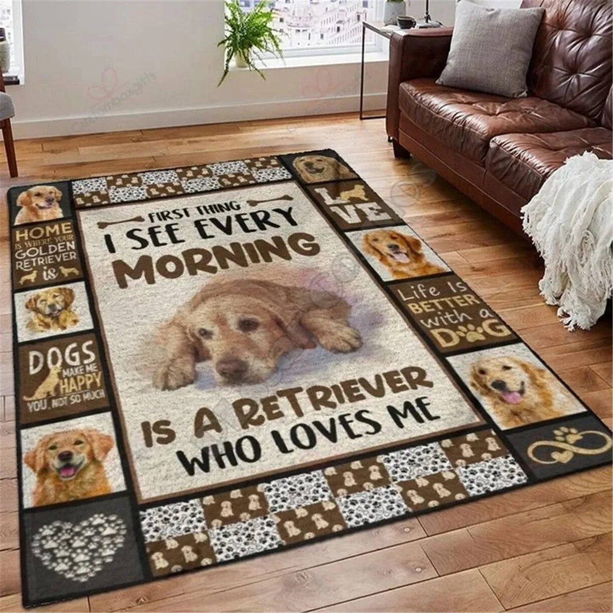 

ERUGEA RGOLDEN RETRIEVE RSEEIN MORNING Rug 3D All Over Printed Non-slip Mat Dining Room Living Room Soft Bedroom Carpet