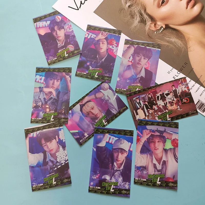 KPOP бродячие Дети Рождественские фотографии карты Двусторонняя открытка Подпись