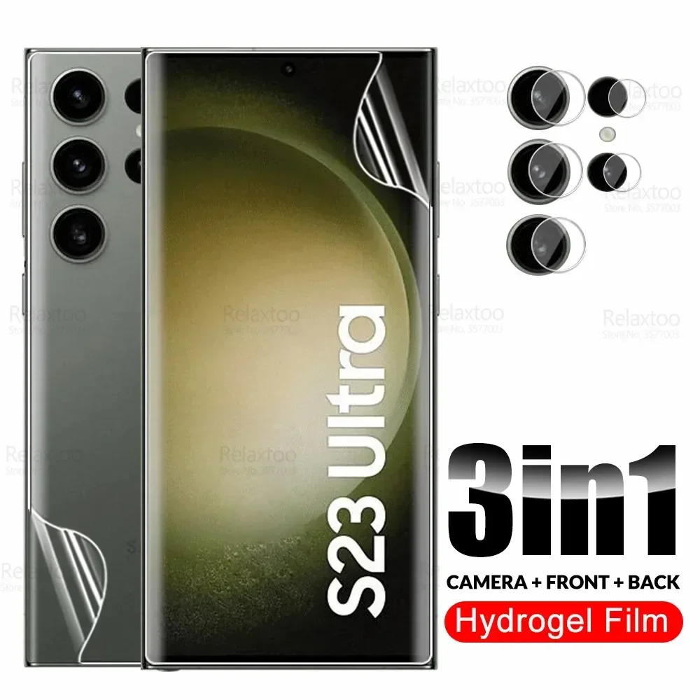 

3-в-1 Гидрогелевая пленка для камеры Samsung Galaxy S23 Ultra, Защитная пленка для экрана Samsung S 23 23S Plus S23Ultra