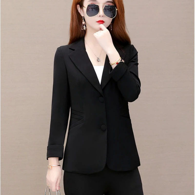 Long-sleeved Blazer Women Slim Solid Color Korean Fashion Jacket Black Suit Short Tops Office Ladies Spring Autumn Coat