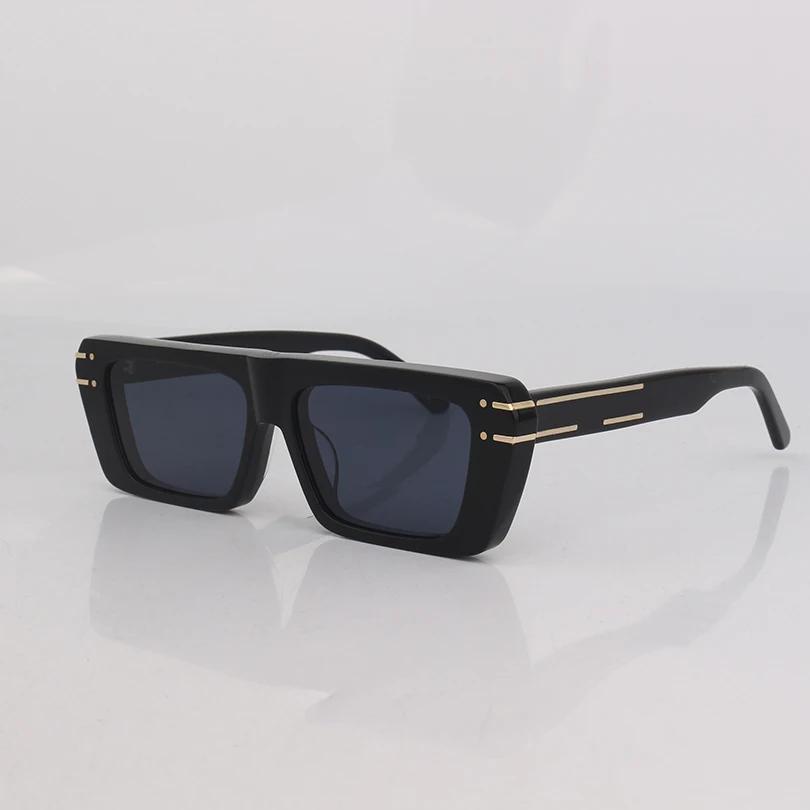 

Acetate frame Black Rectangular Sunglasses women with gold-finish metal lines