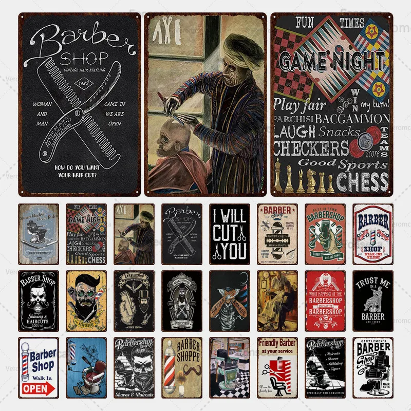 

European Style Barber Shop Barber Tools Metal Tin Sign Retro Decoration Barber Tattoo Shop Art Printing Painting Wall Plaque