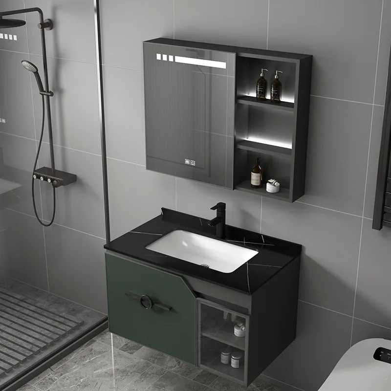 

Modern Minimalist Bathroom Cabinet Aluminum Alloy Slate with Smart Mirror Cabinet Combination Washstand Bathroom Furniture