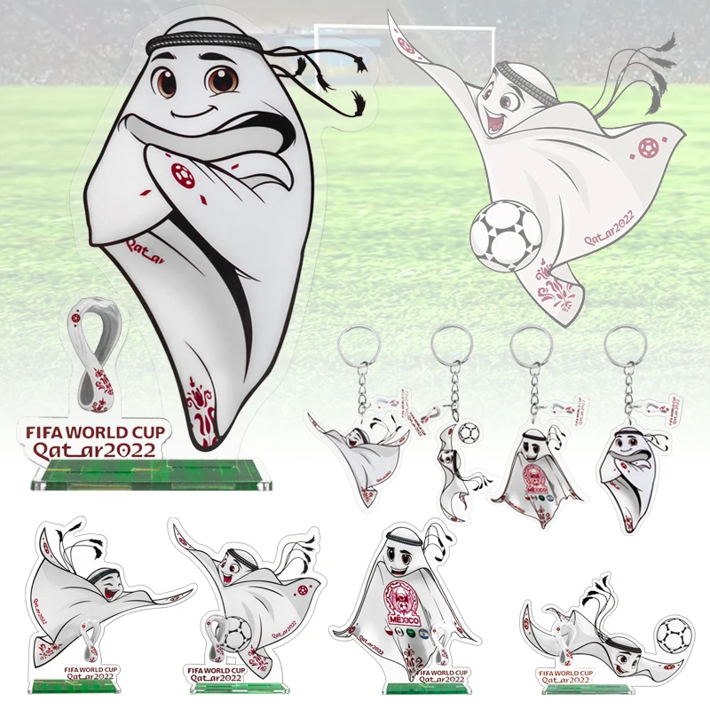 

2022 Football Match Mascot Acrylic Stand Model Plate Desk Decor Action Figure Keychain Soccer Mascot Keyring Gifts for Fans