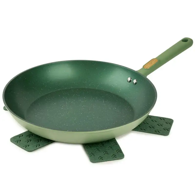

12.5 Inch Fry Pan with Stainless Steel Base, Green Cake pan for baking Pizza accessories Wooden box Molde para hornear Silicone