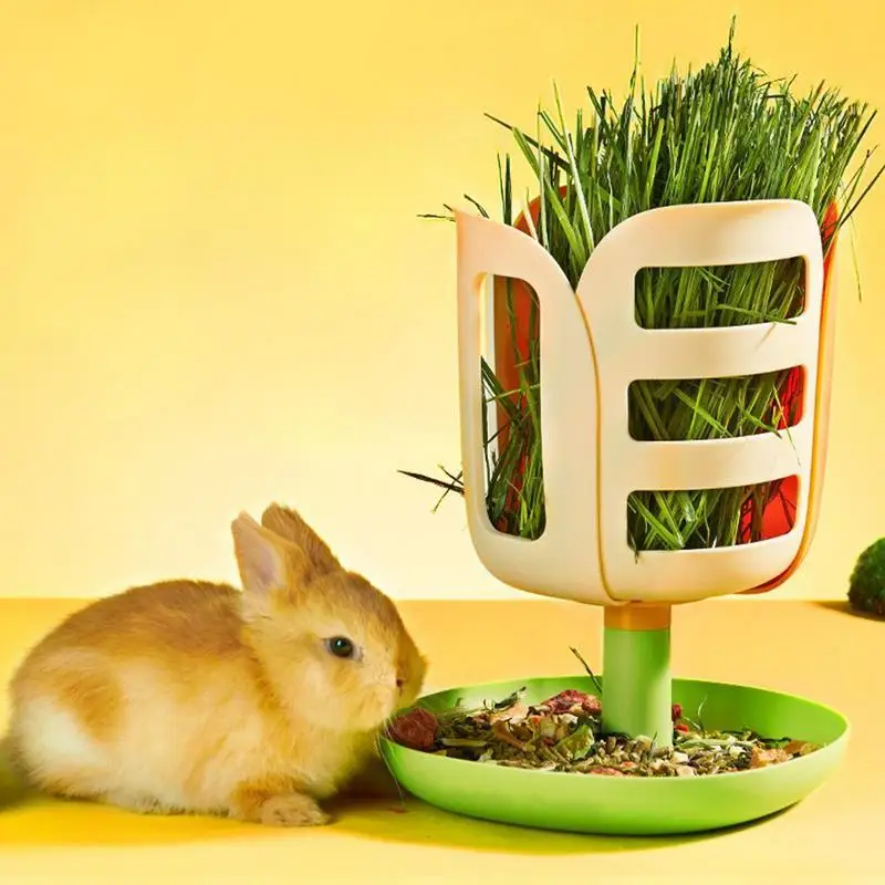 

Rabbit Hay Feeder Rabbit Food Dispenser Bunny Feeder Large Capacity Standing Rabbit Grass Rack Food Organizer Cage Accessories