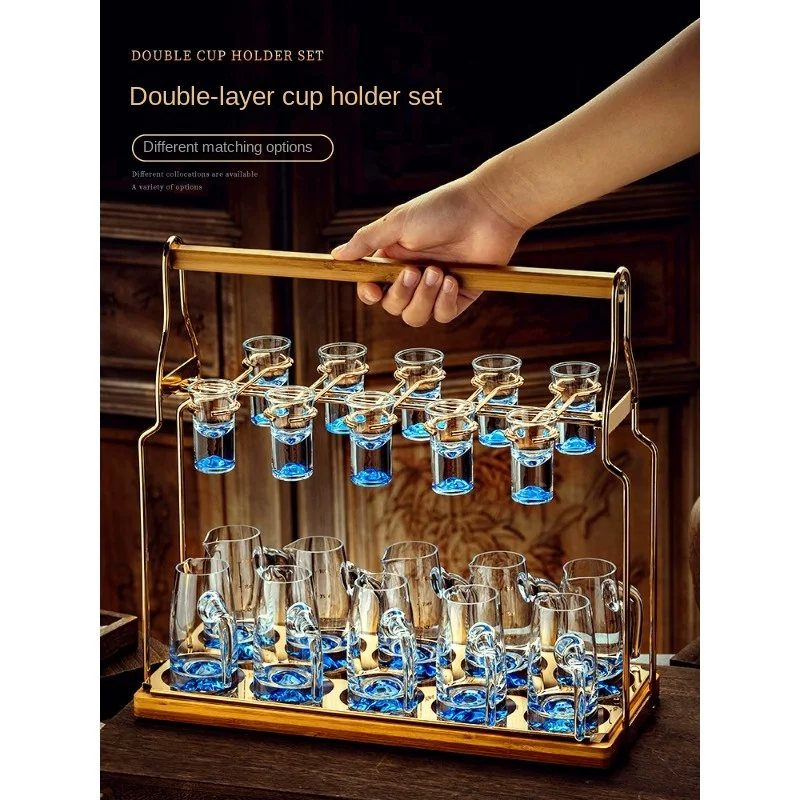 

Gold Foil Blue Mountain Wine Separator Crystal Glass Luxury Baijiu Cup High end One mouth Wine Set Household Set with Scale