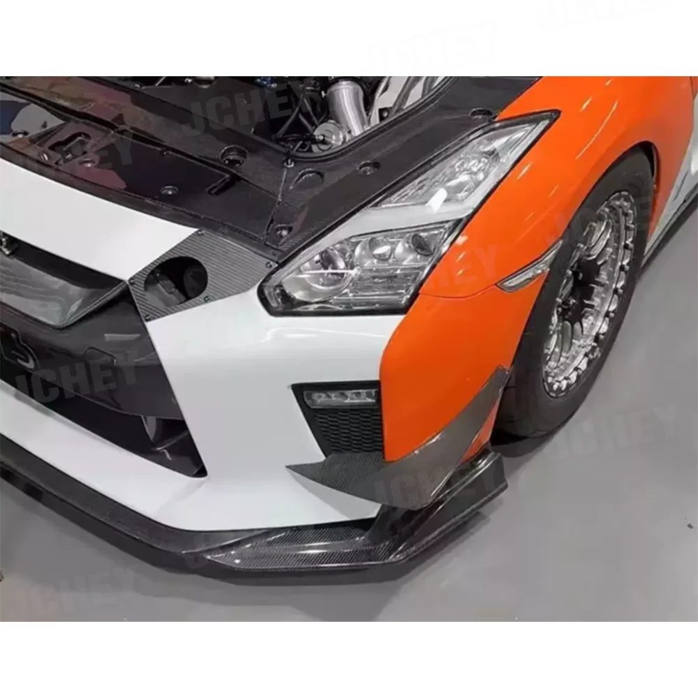 Фото Карбоновые сплиттеры-канарды JCHEY для переднего бампера Nissan GTR R35 2017-2024, комплект обвесов, боковые накладки, 2 шт./компл., FRP №5