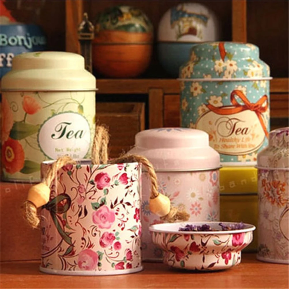 

Kitchen Home Decor Metal Floral Coffee Tea Sugar Candy Container Jar Can Tin Sorage Box Home Accessories Random Color