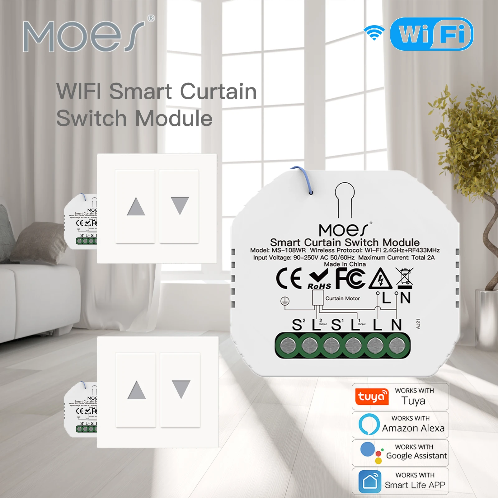 Moes Tuya Smart Life Wi-Fi RF венецианские шторы с модулем переключения для электрической двери с роликовым затвором Google Home Alexa Smart Home