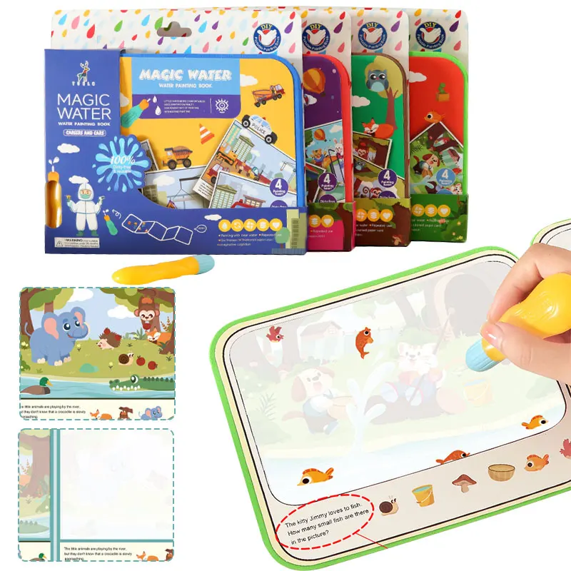 

Magic Water Drawing Book Montessori Toys Children Kids Learning Educational Toddler Cartoon Drawing Toys Reusable Coloring Book