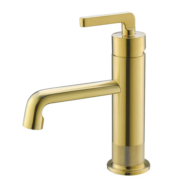 Смесители для раковины в ванной комнате из латуни с одной рукояткой для горячей и холодной воды, накладные, покрытие из меди, щетка золотого цвета, пушка серого цвета.