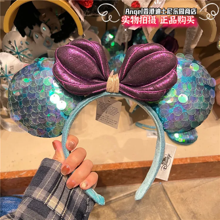 Фото Повязка на голову Дональда Дака в стиле волшебника от Disney, синяя, бархатная, с музыкальными нотами и ушками Микки, эксклюзивный аксессуар для волос из Гонконгского Диснейленда №5