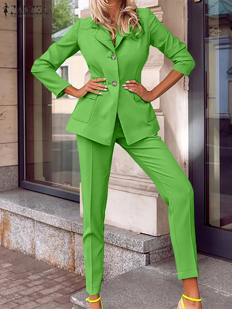 

ZANZEA 2023 Fashion Blazer Pant Sets Women Autumn Streetwear Pencil Pant Two Piece Outfits Elegant Office Wear Solid Tracksuits