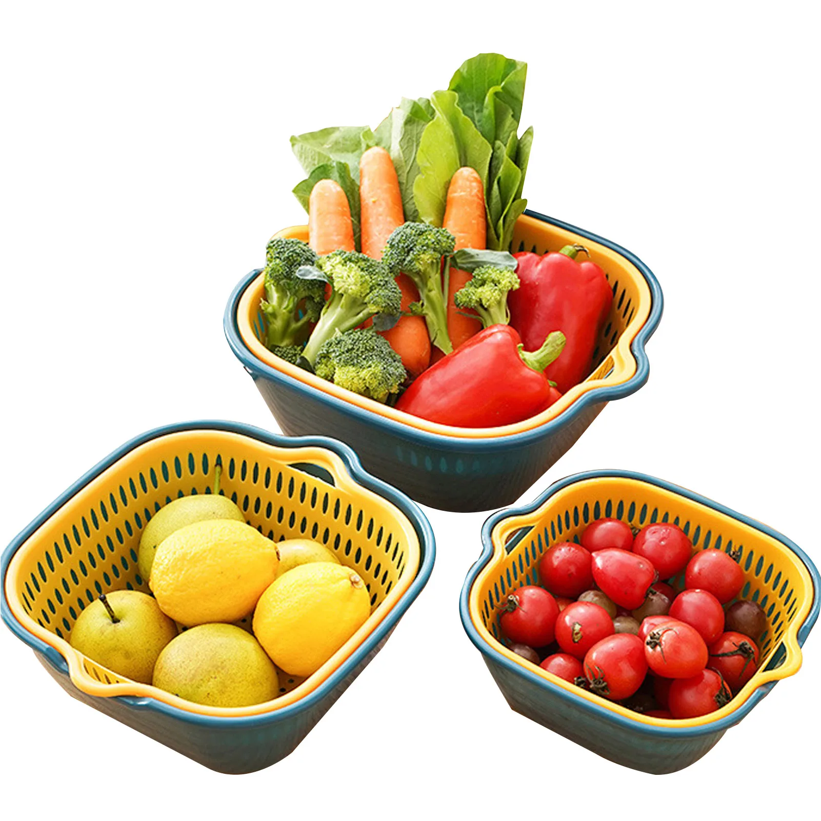 

6Pcs Kitchen Colander Strainer Set Double Layered Drain Basin Basket Double Layered Drain Basin And Stackable Set Basket Used