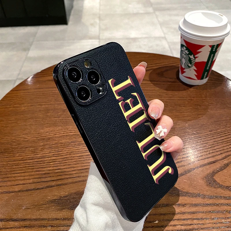 Фото Чехол для iPhone 11 12 13 14 Pro Max 13 14 Pro, роскошный кожаный бампер с покрытием, персонализированный Чехол с именем и инициалами и монограммой №3