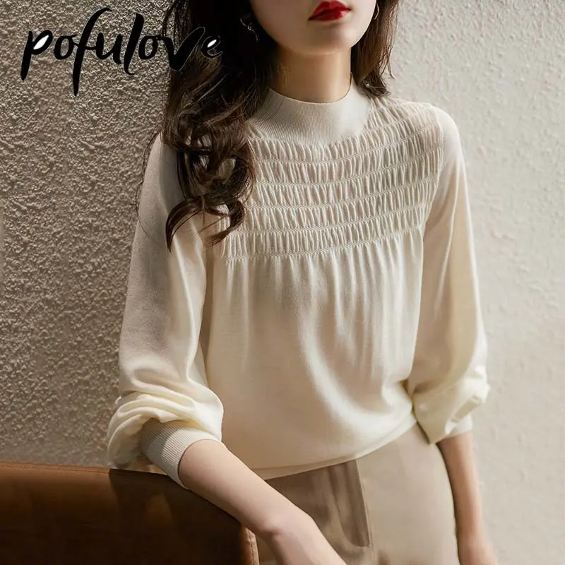 

Women Sweater Korean Half High Collar кофта женская Fashion Tops Women Long Sleeve Knitwear Soft Casual женский Drop Shipping
