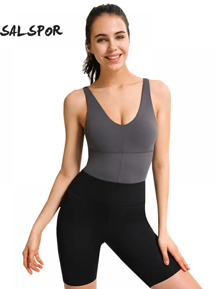 

SALSPOR Yoga Suit Woman Vest One-Piece Shorts All-In-One Nude High-Strength Beauty Back Fitness Suit Outdoor Female