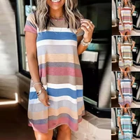 summer 2022 womens loose striped print short sleeve dress
