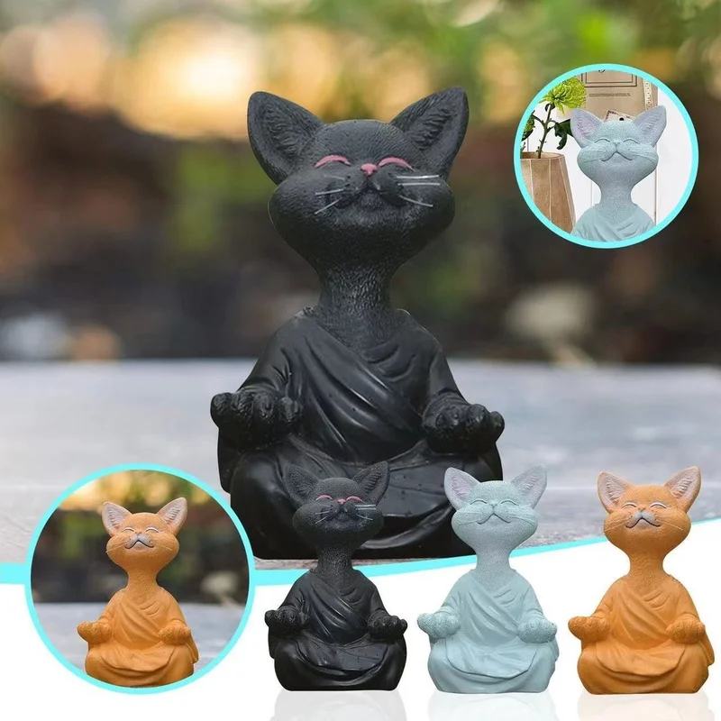 

New Cat Figurine Sphynx Meditation Statue Yoga Animal Cat Meditate Art Sculpture Micro Decoration Garden Home Office Ornament