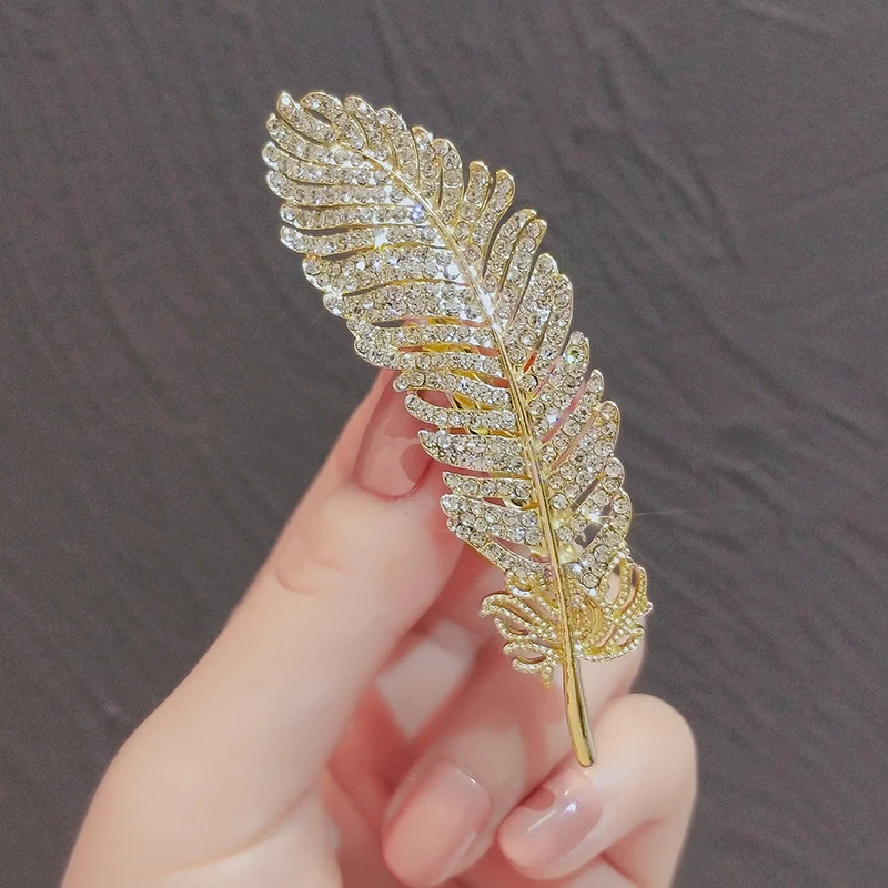

Feather Rhinestone Bobby Pin Hairpin Refined and Simple High Sense Bang Clip