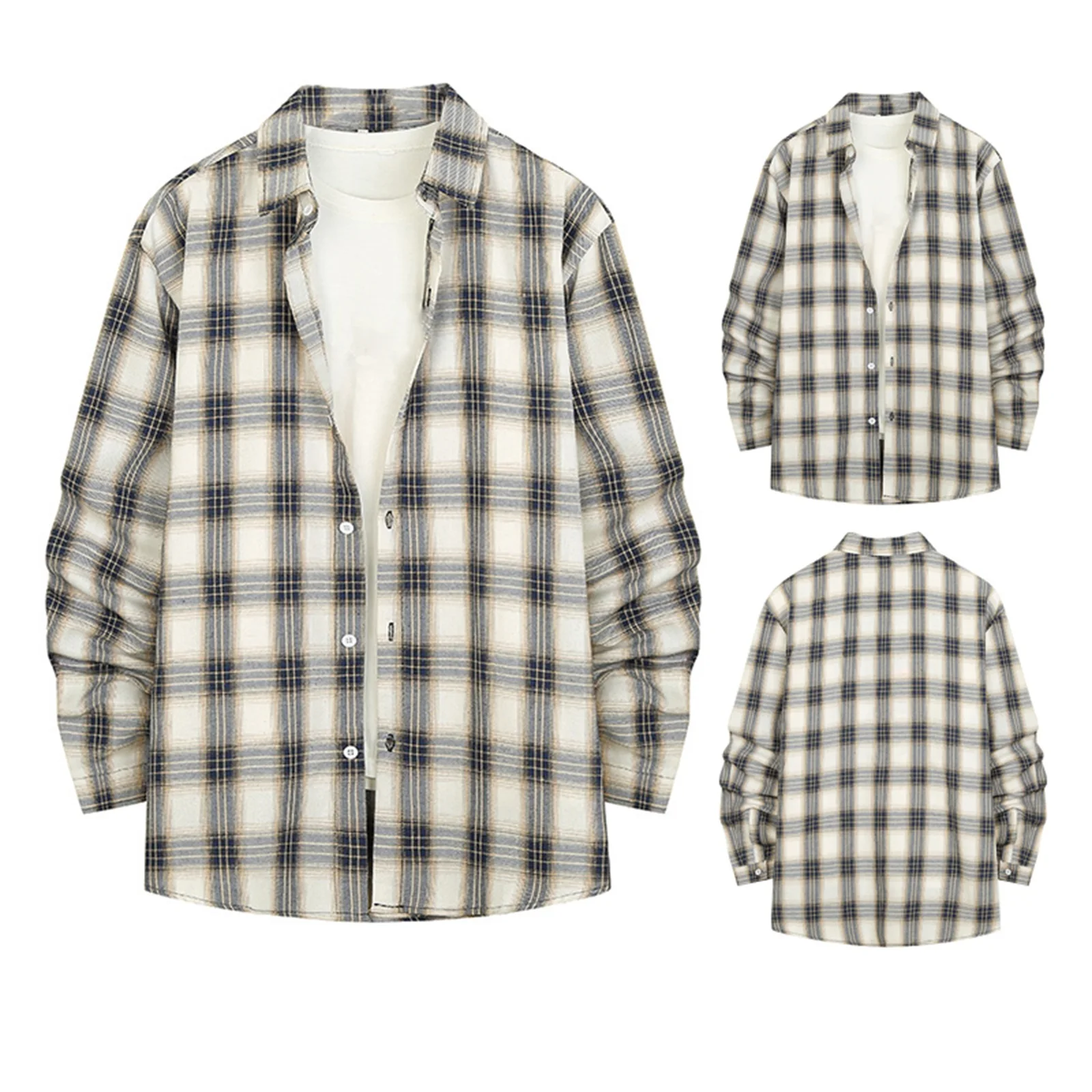 

Мужская рубашка контрастных цветов, кардиган с воротником на пуговицах и длинным рукавом для взрослых, с принтом в клетку