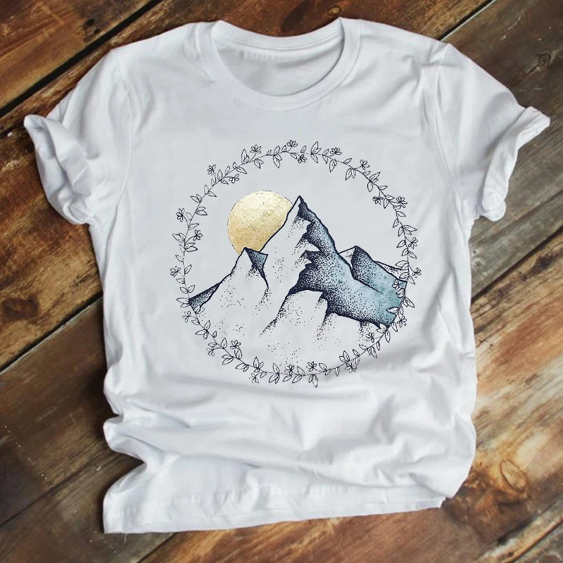 

Women Printing Short Sleeve Mountain Style Trend 90s Cute Summer Fashion Clothes Print Tshirt Female Tee Top Graphic T-shirt