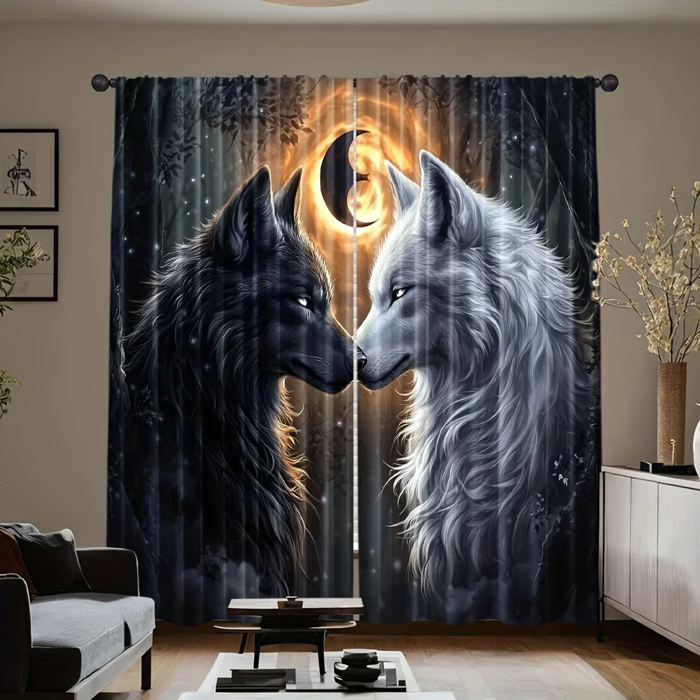 

Термоизоляционные шторы-оконные шторы с дизайном волка 2 шт.