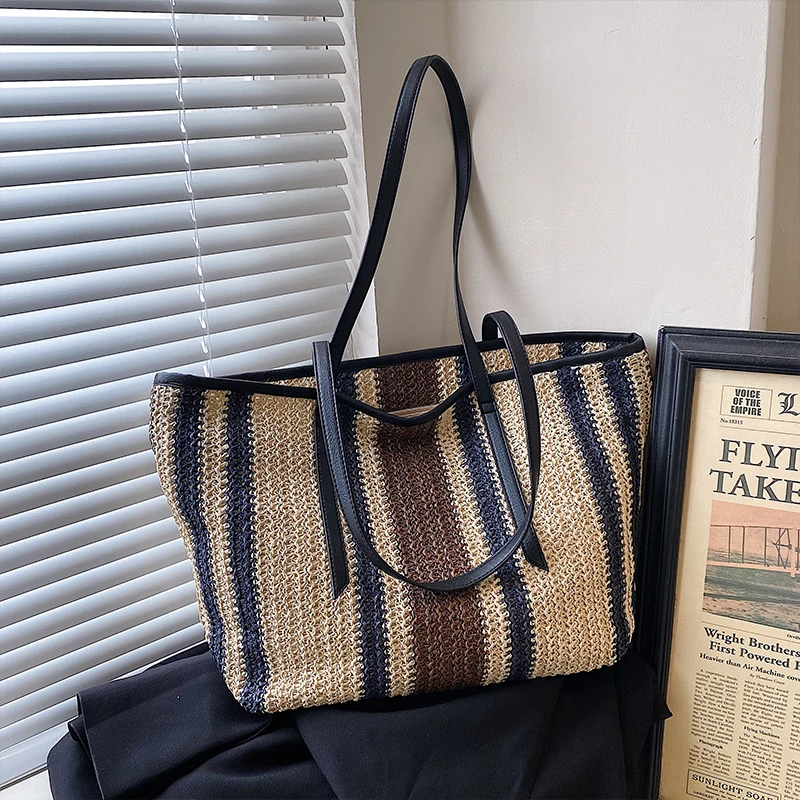 

High Capacity Woven Straw Bag Handbags For Women 2022 New Fashion Ladies Tote Bag Ins Wild Beach Vacation Shoulder Bags