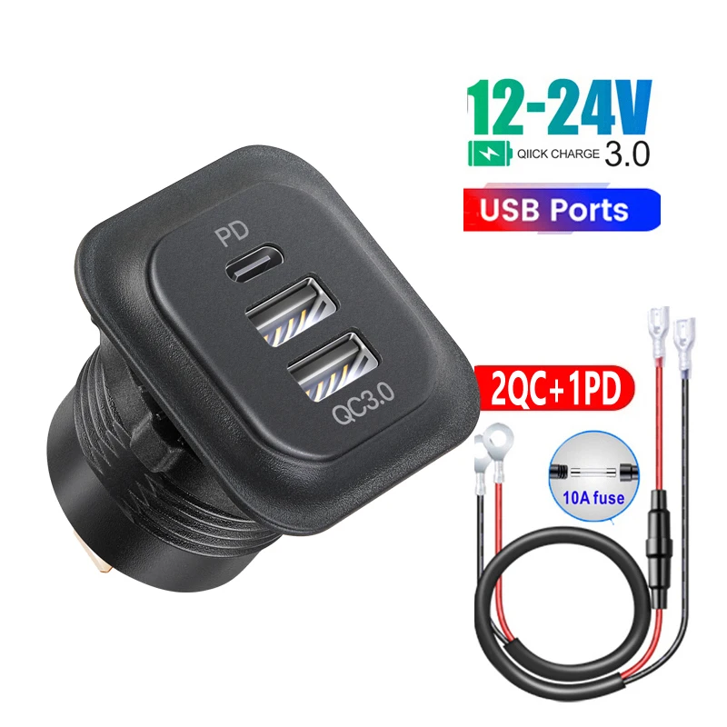 Автомобильная розетка 12 В, автомобильное зарядное устройство типа c, быстрая зарядка, USB-разъем, адаптер QC3.0 для автомобилей 12 В/24 В, лодок, мотоциклов, лодок, автофургонов