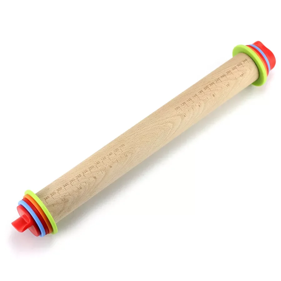

NEW2023 Adjustable Wood Rolling Pin with Removable Rings 17-in by Leeseph