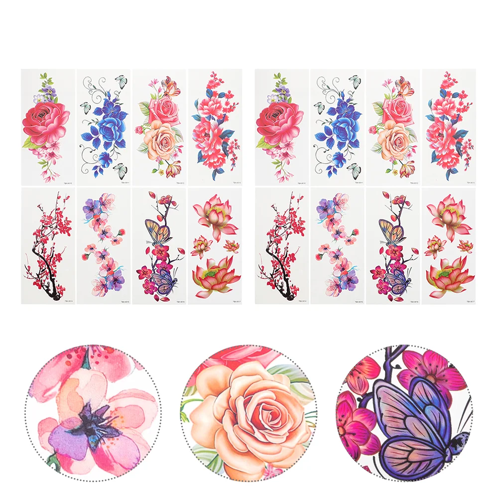 

16pcs Flower Tattoos Stickers, Flower Temporary Tattoos Blossoms for