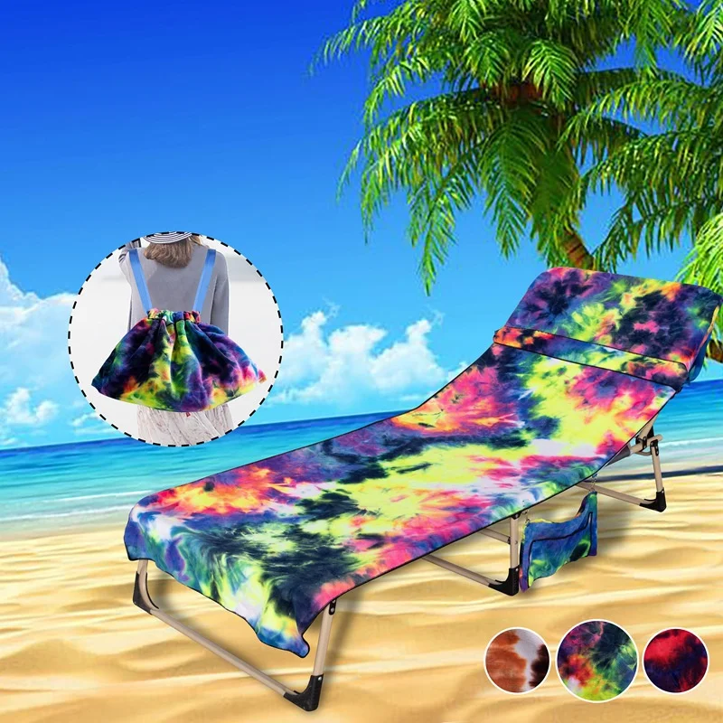 

2023 NEW Tie-dyed Recliner Cover With Side Pocket Soft Microfiber Sling Chair Summer Beach Towel Sunbathing Lounger Towel