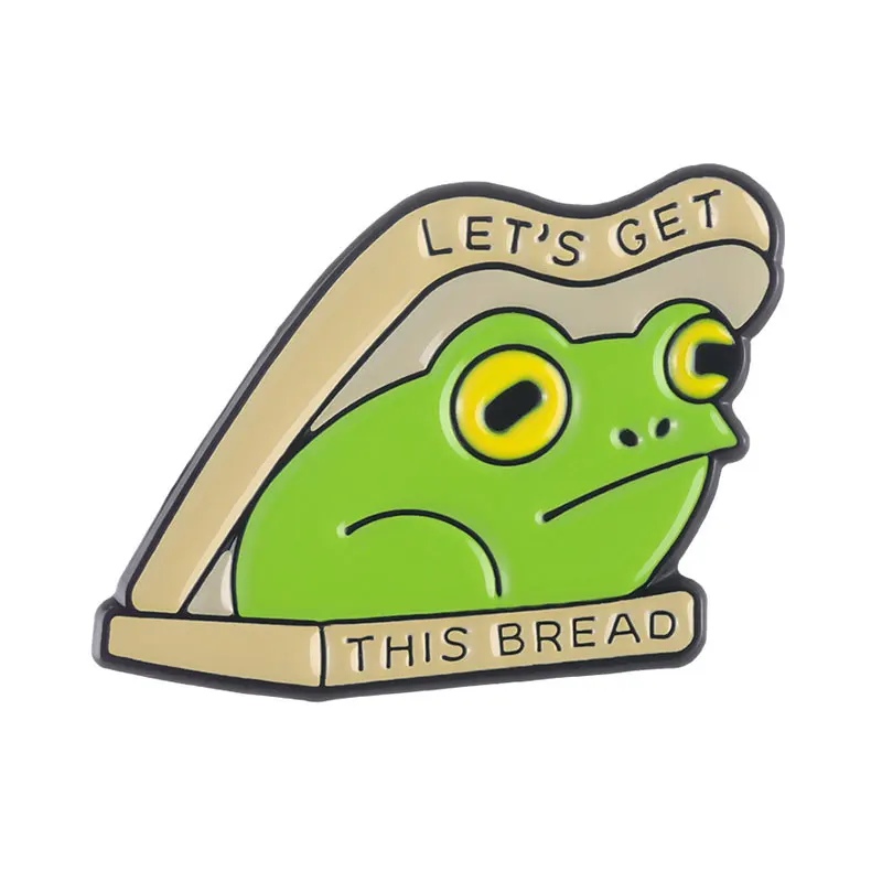 

Cartoon Frog Toast Brooches Let's Get This Bread Enamel Pin Animal Metal Lapel Badge Accessory Jewelry For Kid Friends
