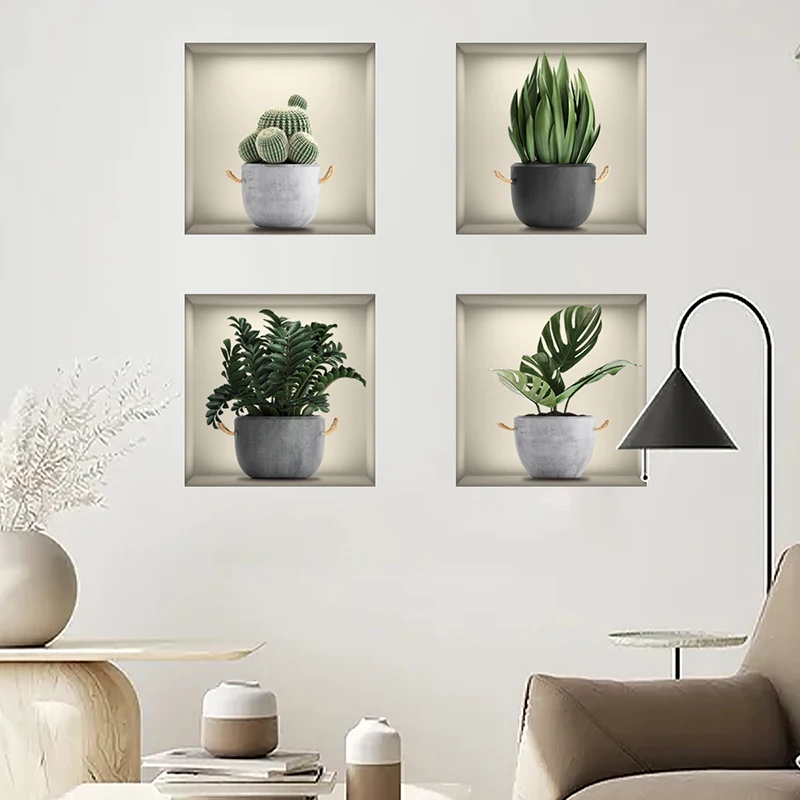 

PVC New False Windows Green Plants Potted Plants 3D Wall Stickers Living Room Bedroom DIY Decorative Self-Adhesive Paintings CW