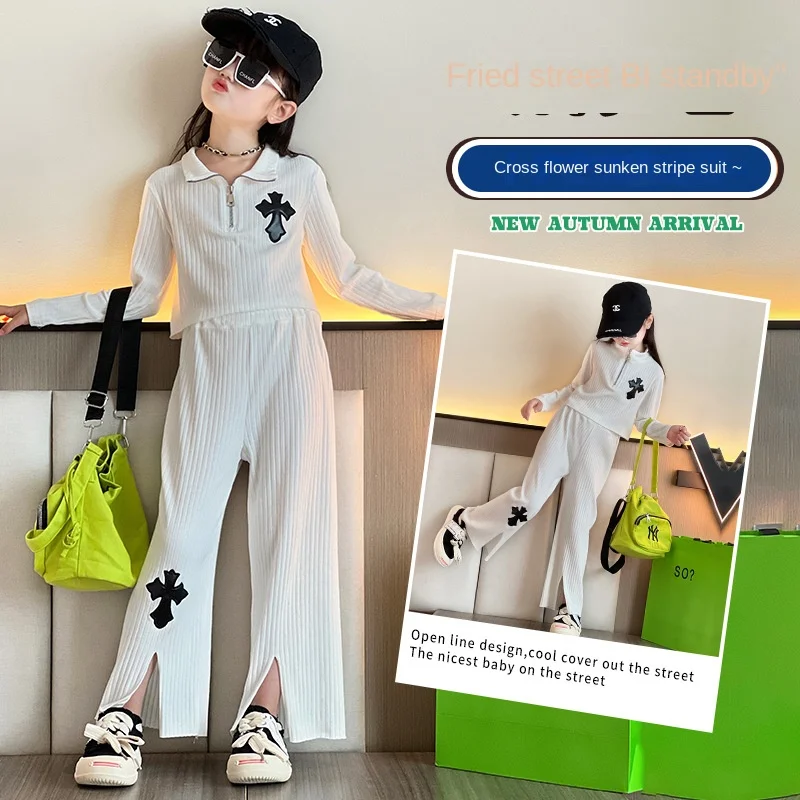 

Girls' Autumn Suits 2022 Spring and Autumn New Children's Western Style Fashionable Casual Net Red Wide Leg Pants Two-piece Set