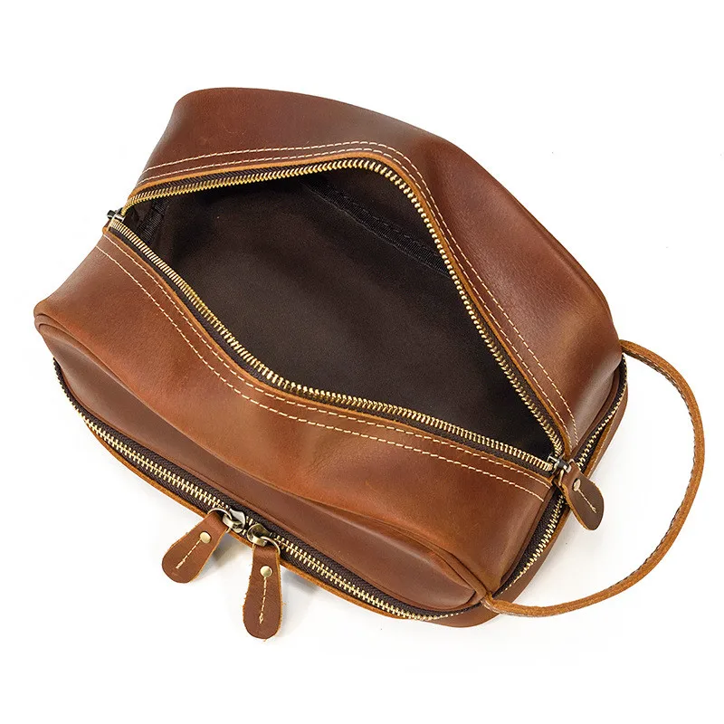 Vintage crazy horse cowhide men's clutch bag simple luxury natural genuine leather multi-functional wash bag travel storage bag