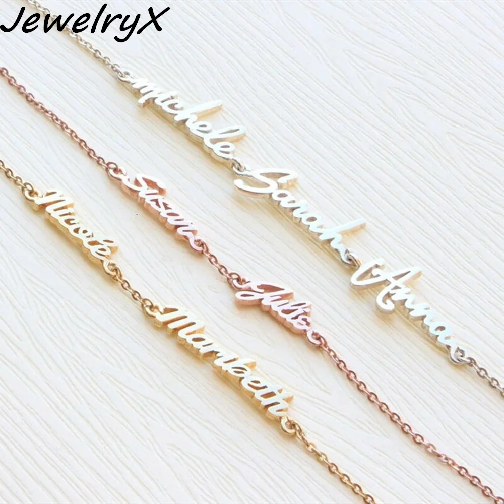 

JewelryX Personality Custom Multiple Name Bracelet Stainless Steel Namplate Chain Pendant Jewelry For Grace Women Christmas Gift