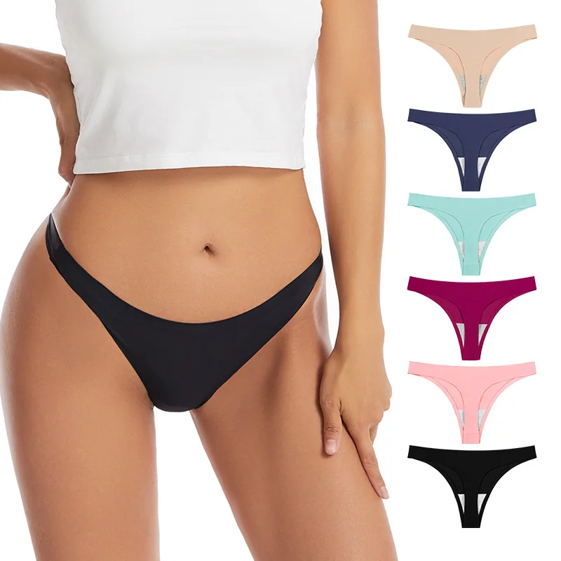 

Seamless Women's Thong Women Swimwear Bikini Bottom Swim Trunks T-back Beachwear Panties Sexy Low Waist Solid Bathing Thong