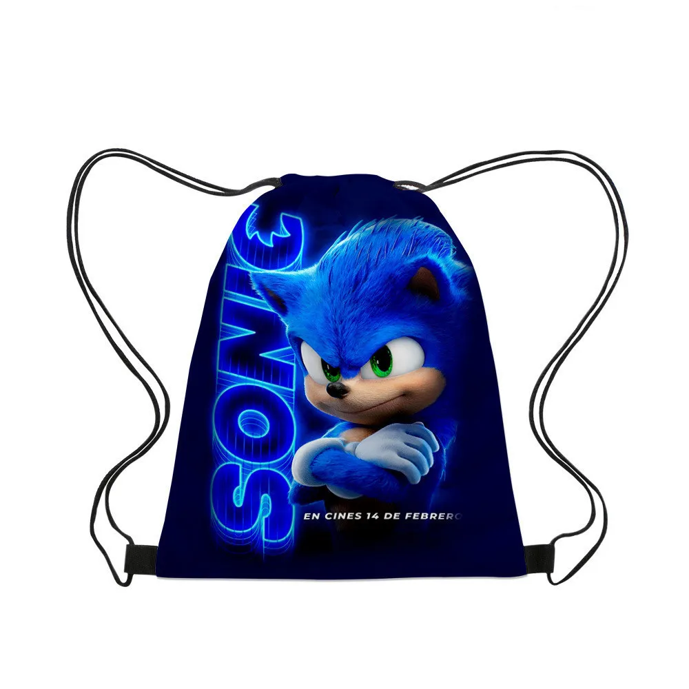 

Sonic New Drawstring Bag Storage Bag 3D Sonic Children's Cartoon Drawstring Bag Portable Drawstring Travel Backpack Blue