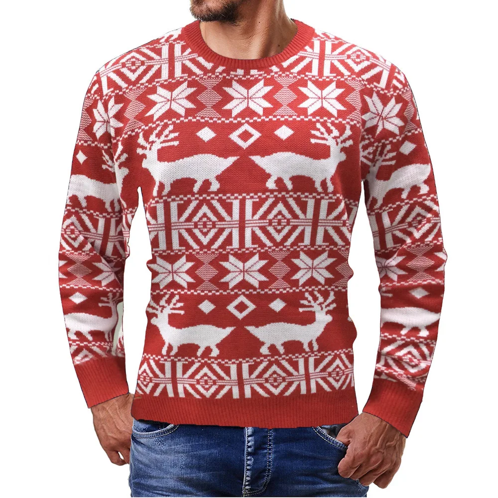 New Year's Clothes Women Men Red Sweaters Christmas Family Couples Jumpers Warm Thick Casual O Neck Knitwear Winter Long Sleeve