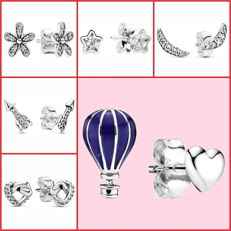 

2022 New Luxury S925 Sterling Silver Star Hot Air Balloon Love Original Female Pan Earrings Fit Wedding Gifts Charm Jewelry