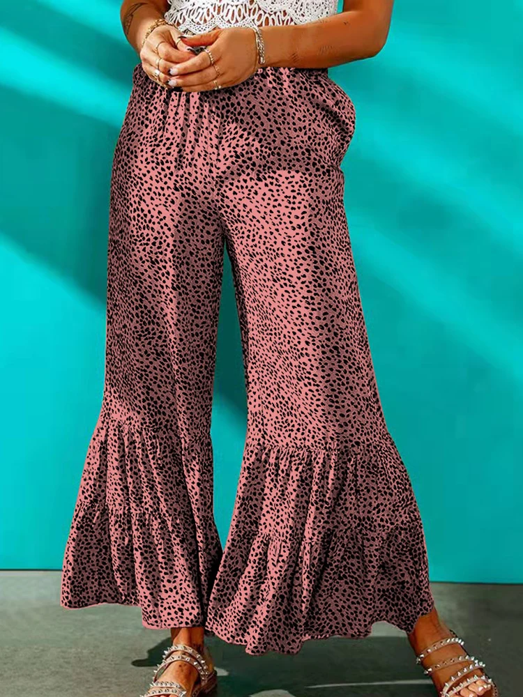 

Women New Elegant Long Trouser 2022 New All Match Vintage OL Pant Streetwear Spring Fashion DOt Printing High Waist Flared Pants