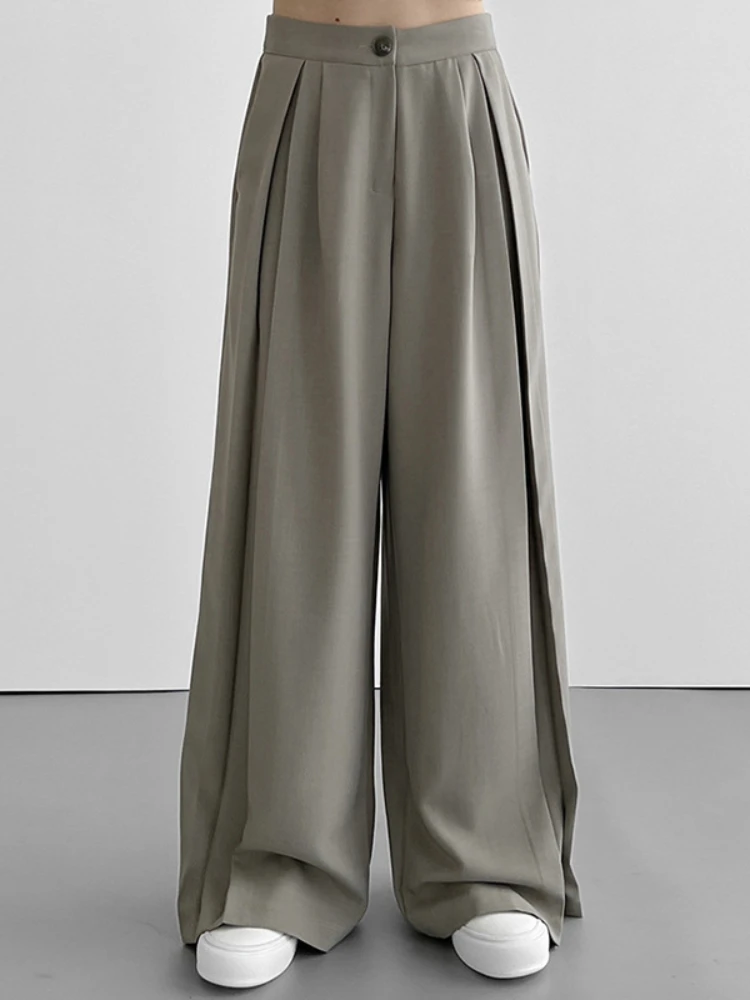 

WeiYao High Waist Casual Suit Pants for Women Loose Floor-Length Wide Leg Trousers 2022 Korean Thin y2k Straight Grey Pant