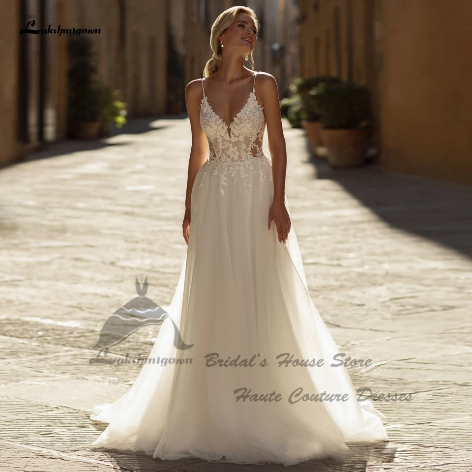 

Lakshmigown Trouwjurk Beach Wedding Dress Corset Lace Appliques 2023 Robe Civil Bridal Boho Wedding Gowns Spaghetti Straps