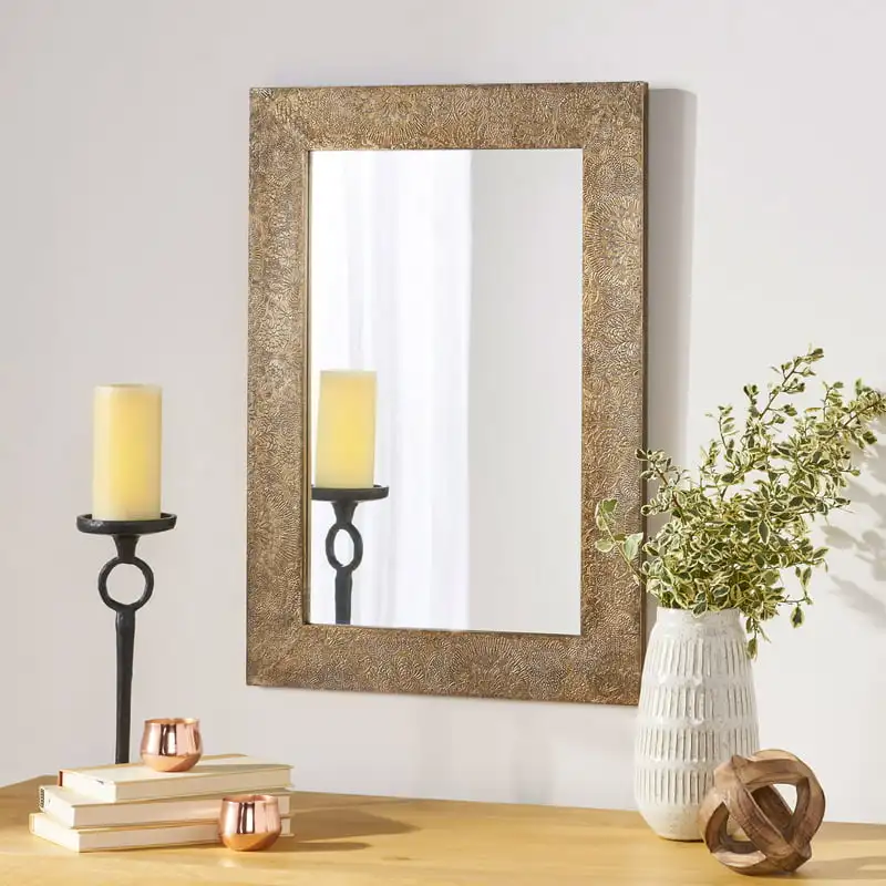 

Traditional Handcrafted Aluminum Fitted Mirror, Antique Brass
