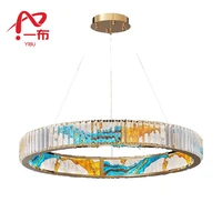 led long pendant lamp for living room bedroom kitchen round enamel light crystal chandelier in oriental style home furniture