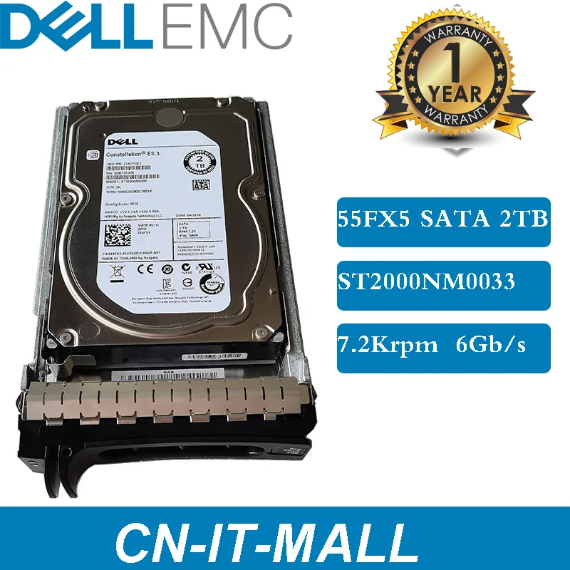 

NEW DELL 55FX5 PCH77 ST2000NM0033 2T SATA 3.5 7.2K 6G 055FX5 0PCH77 2TB Server HDD Internal Enterprise Hard Drive