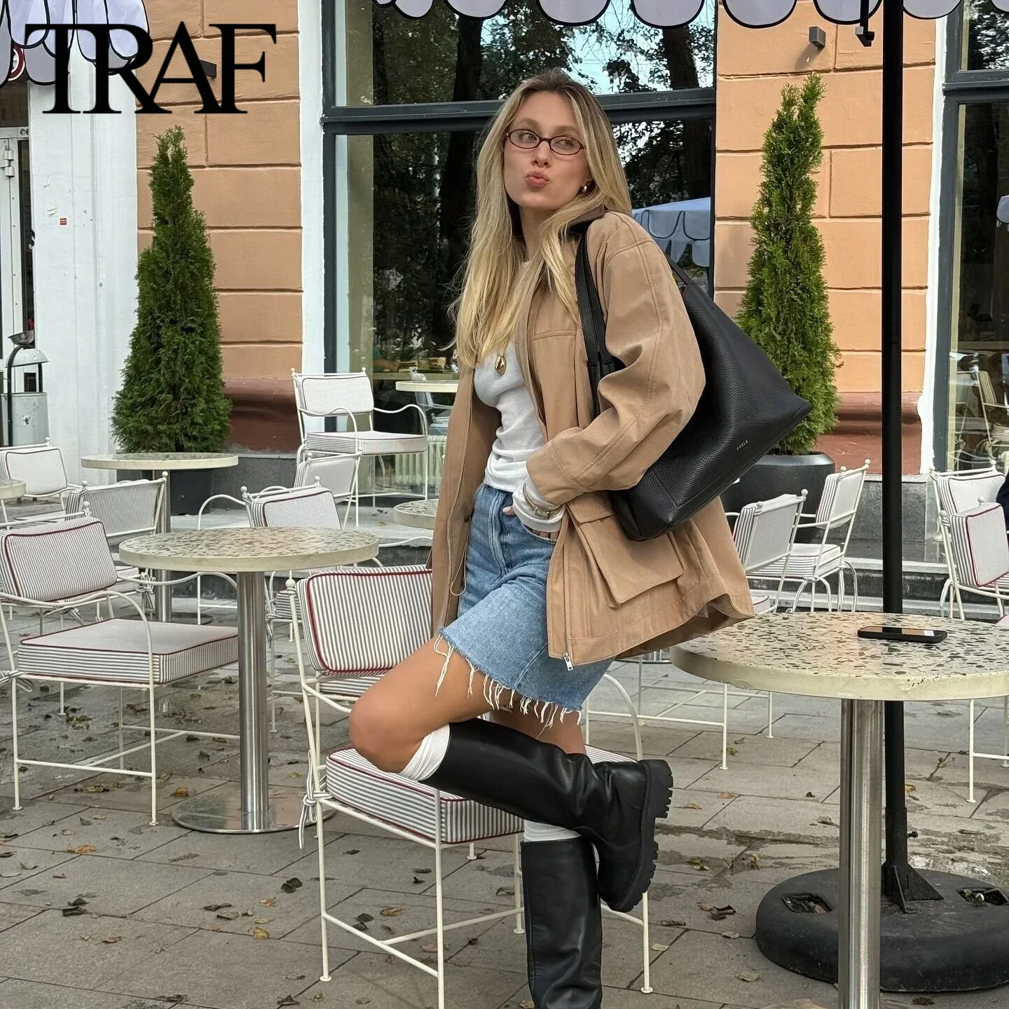 TRAF Замшевое пальто для женщин Мода Осень Зима Новые лацканы контрастного цвета с